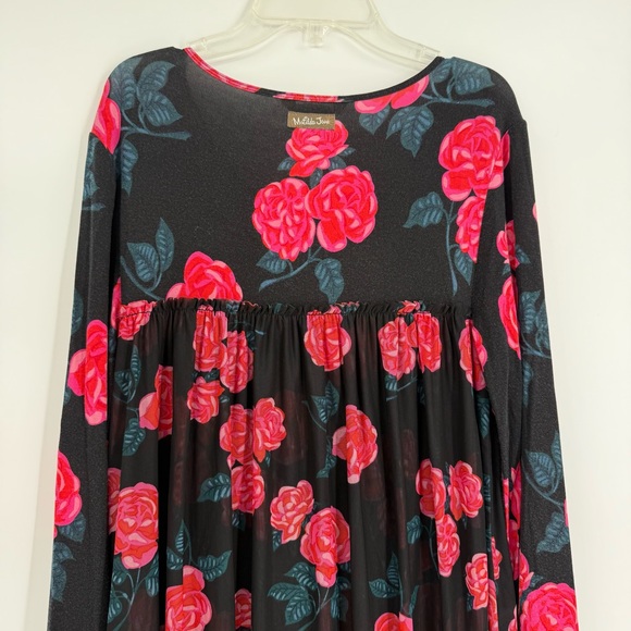 Matilda Jane Floral Babydoll Winter Blooms Top Black Red/Pink Roses Size S - Picture 12 of 13
